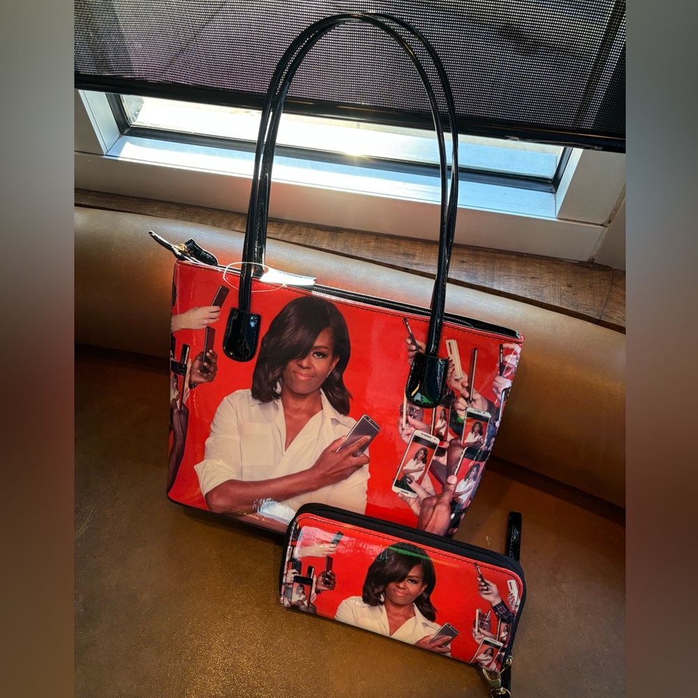 NWOT Michelle Obama faux patent shoulder bag and matching wallet